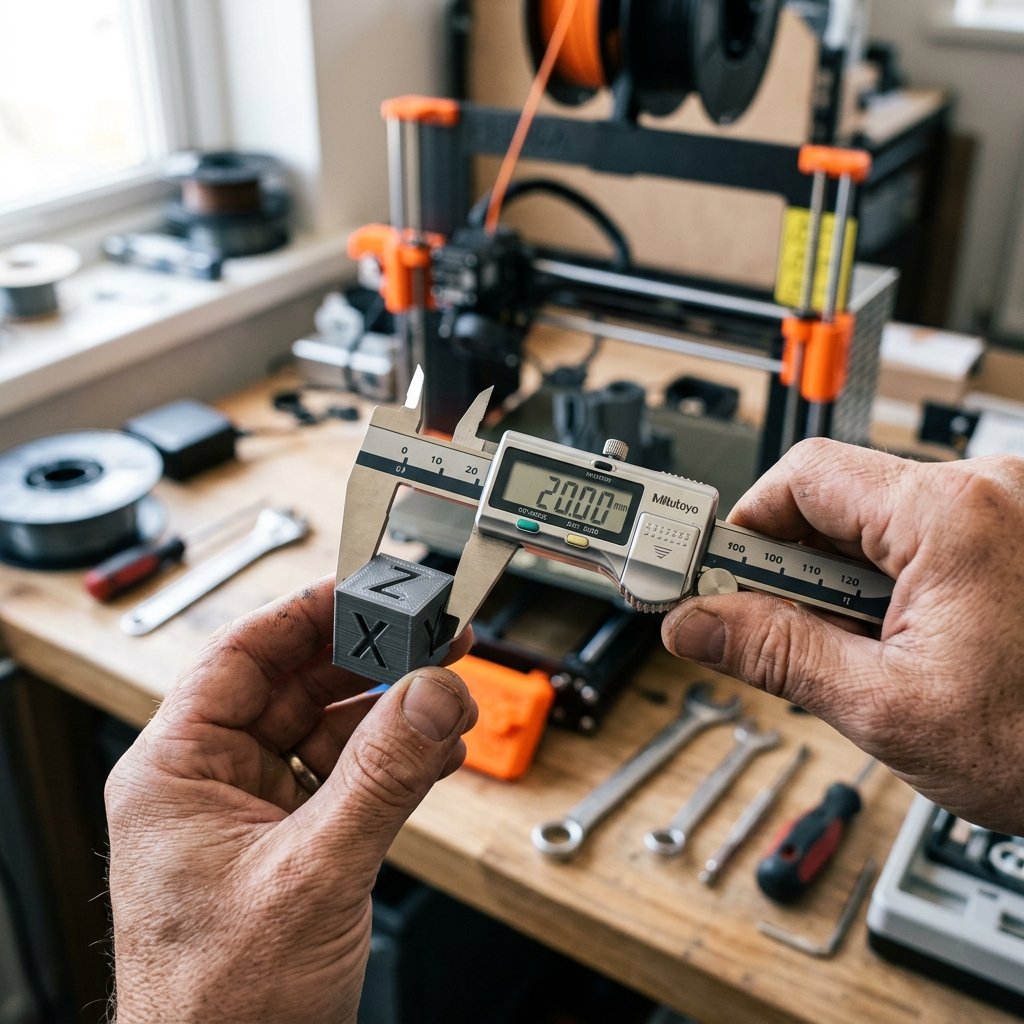 Measuring 20mm Calibration Cube with Digital Calipers