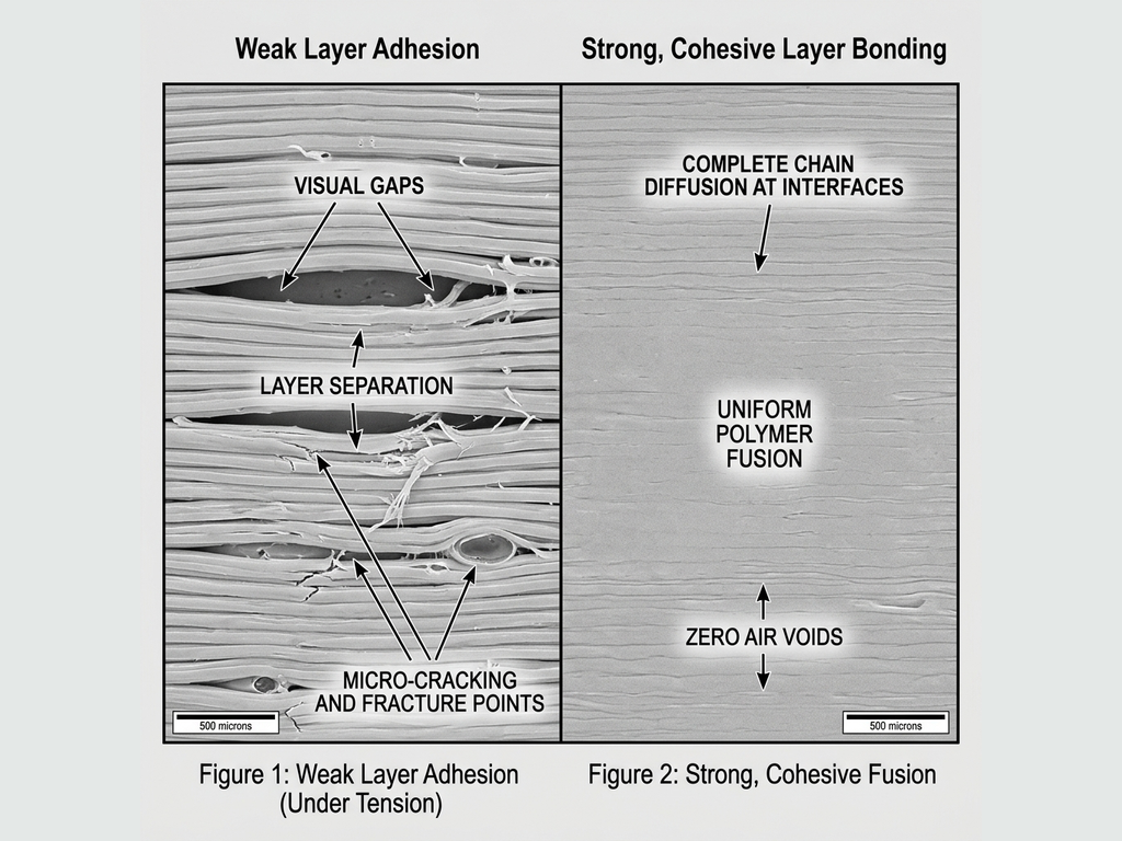 Microscopic analysis of FDM 3D print layer delamination and weak mechanical bonding along the Z-axis