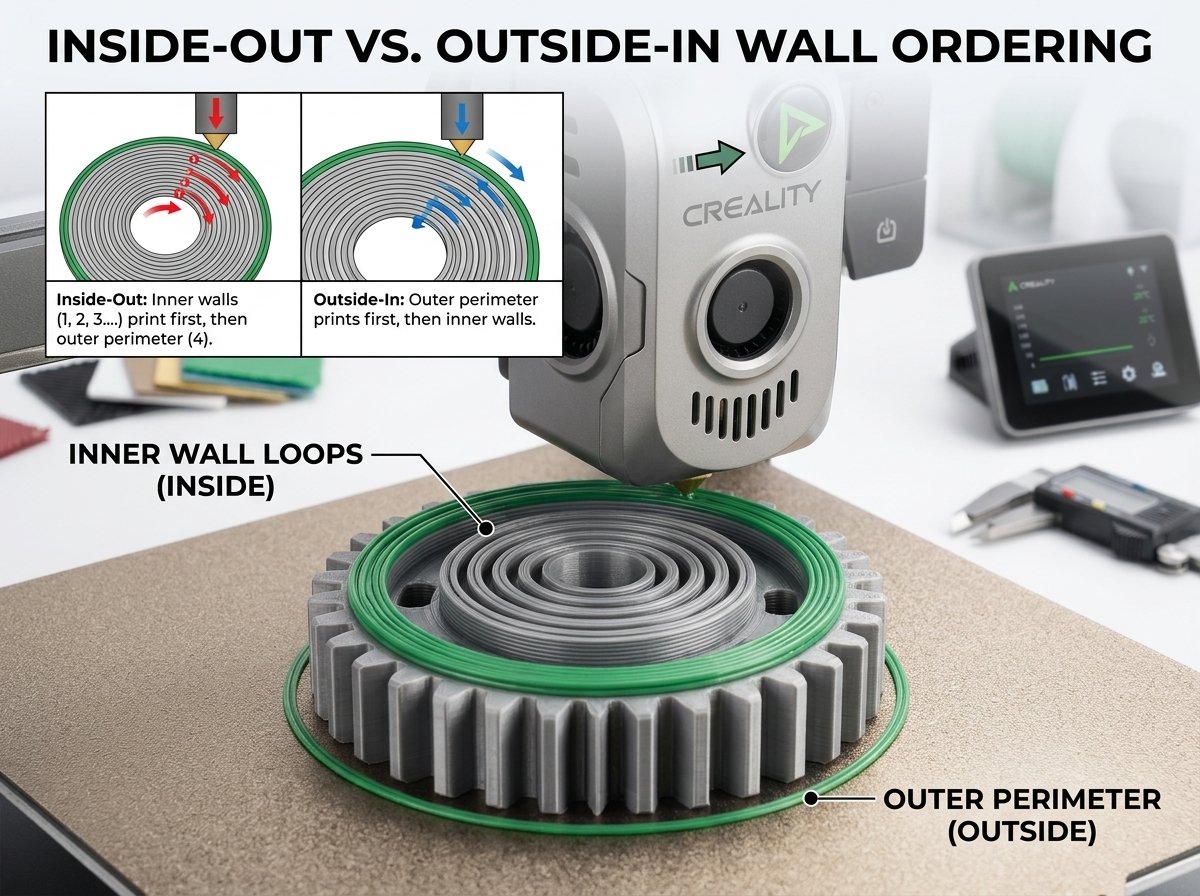Technical macro view of 3D printed wall perimeters deposited on a build plate demonstrating perimeter loop sequencing