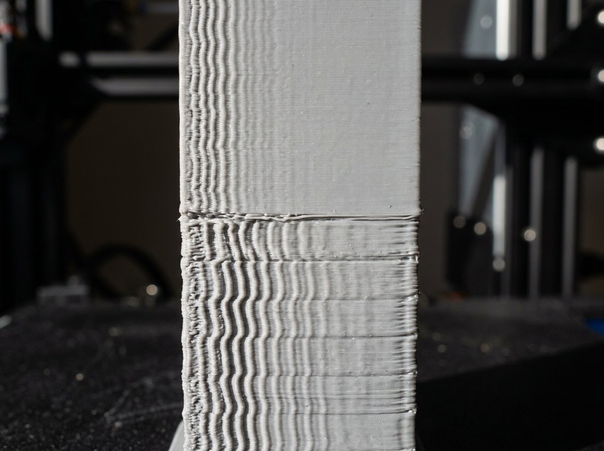 VFA test tower showing surface finish improvement at higher print speeds