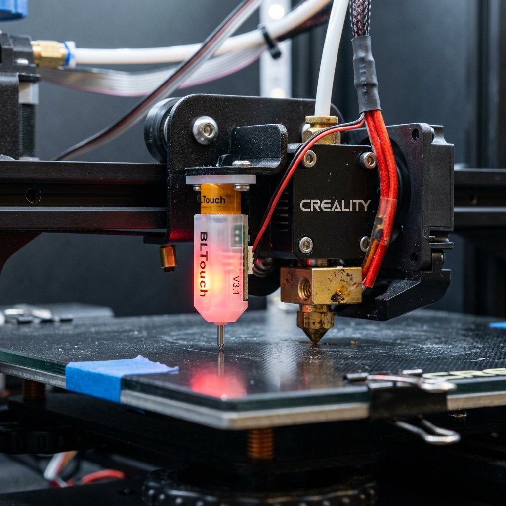 Automatic bed leveling sensor probing a 3D printer hotbed